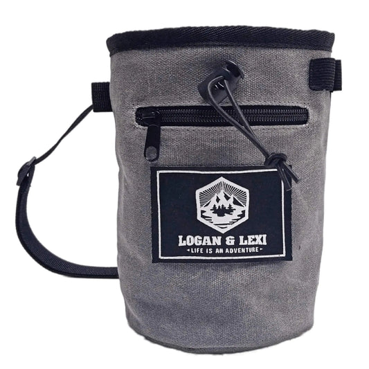 Chalk Bag for Rock Climbing| Waxed Canvas Climbing Chalk Bag w/Drawstring Adjustable Belt 2 Large Zippered Pockets|Water Resistant Rock Climbing Chalk Bag| Climbing Chalk Bags |Chalk Bag Bouldering